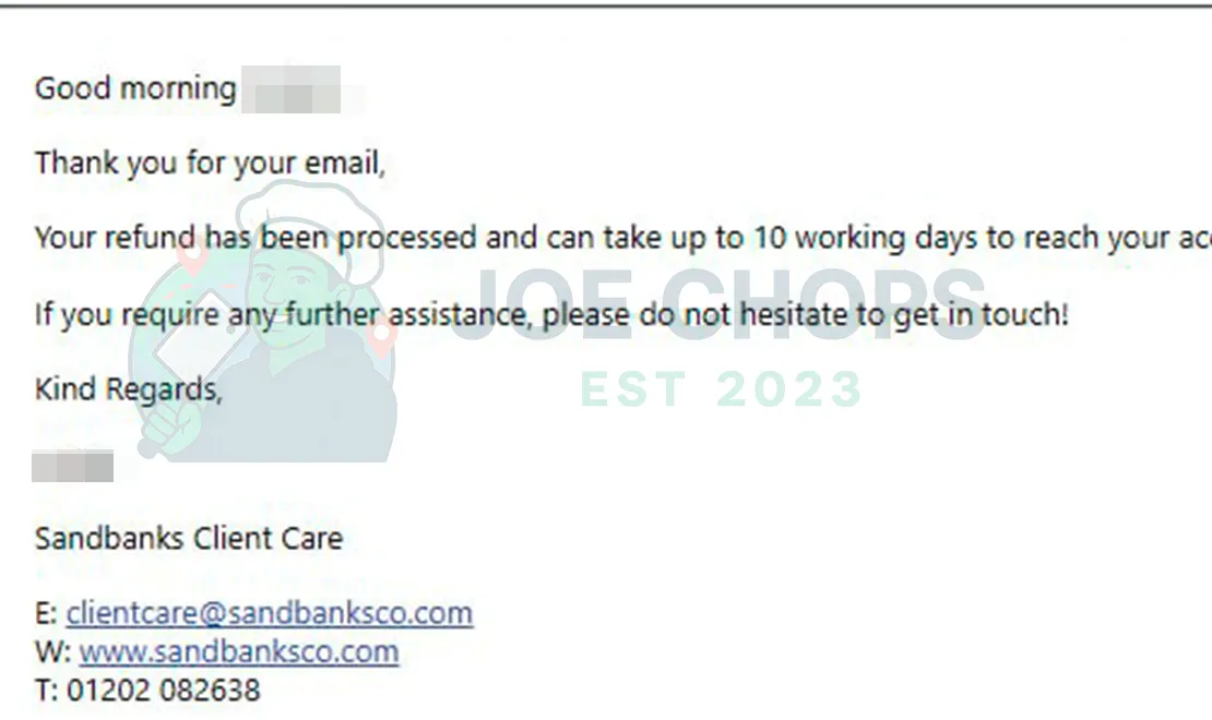 Sandbanksco Order Success